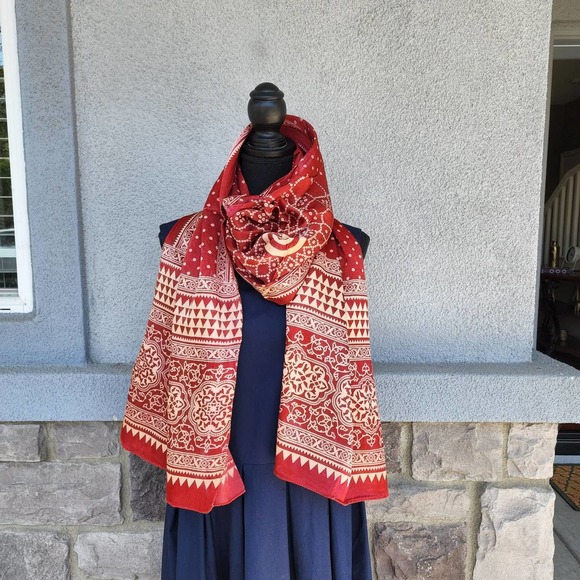 NWT Rusty Red Silk Scarf, Red Polka dot Silk Scarf, Red floral print Sil… - Picture 8 of 10